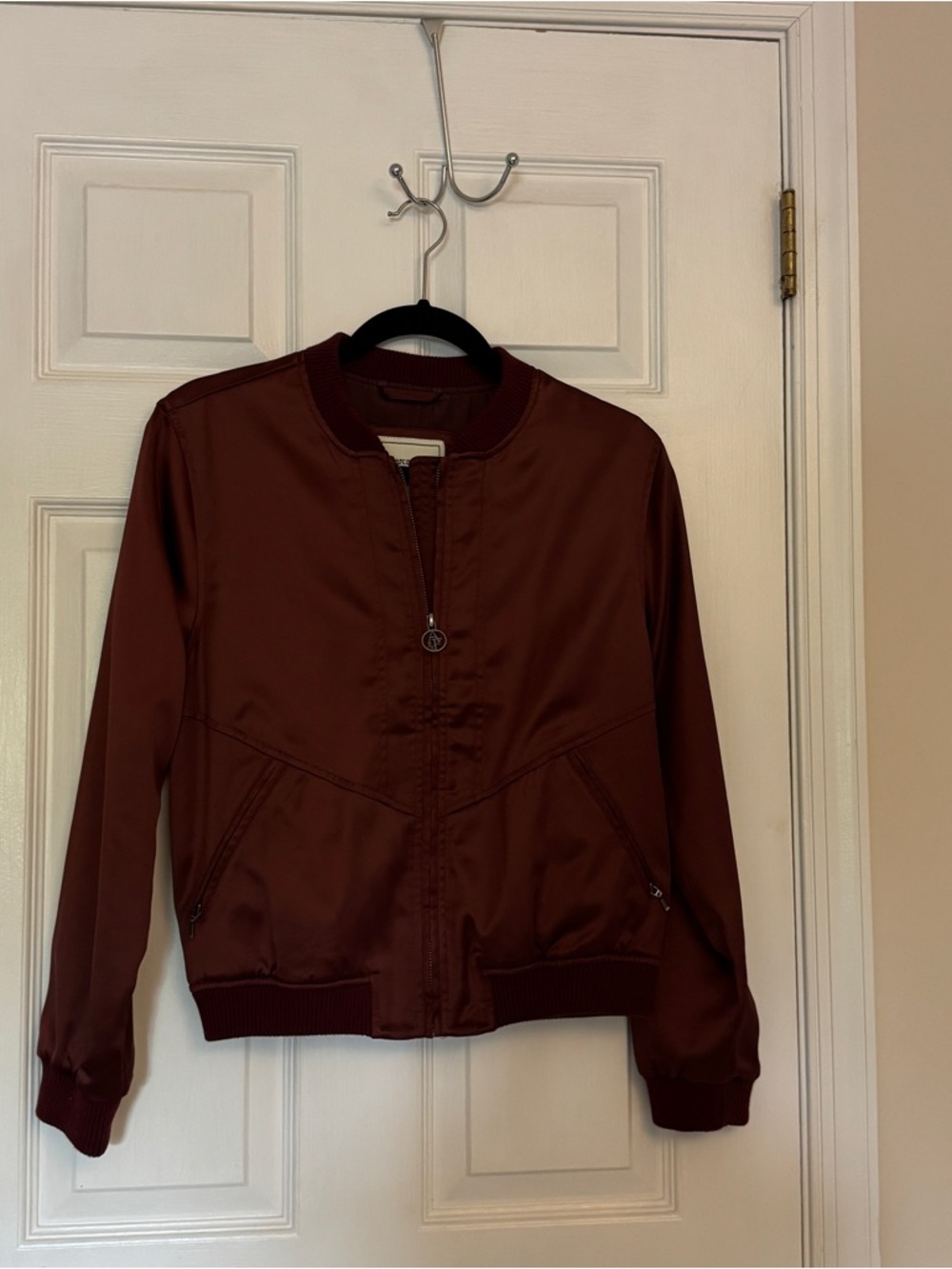 Abercrombie & Fitch Satin Bomber Jacket - Burgundy